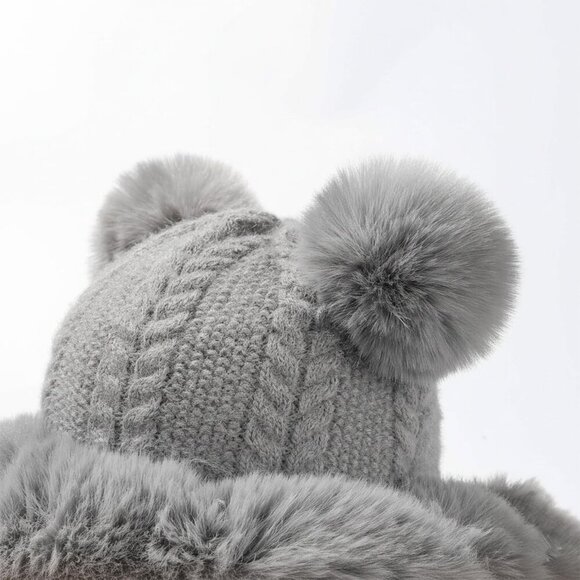 Women Grey Winter Sherpa Beanie Hats Knit Ear Flaps Peruvian Cover Ears main image 7